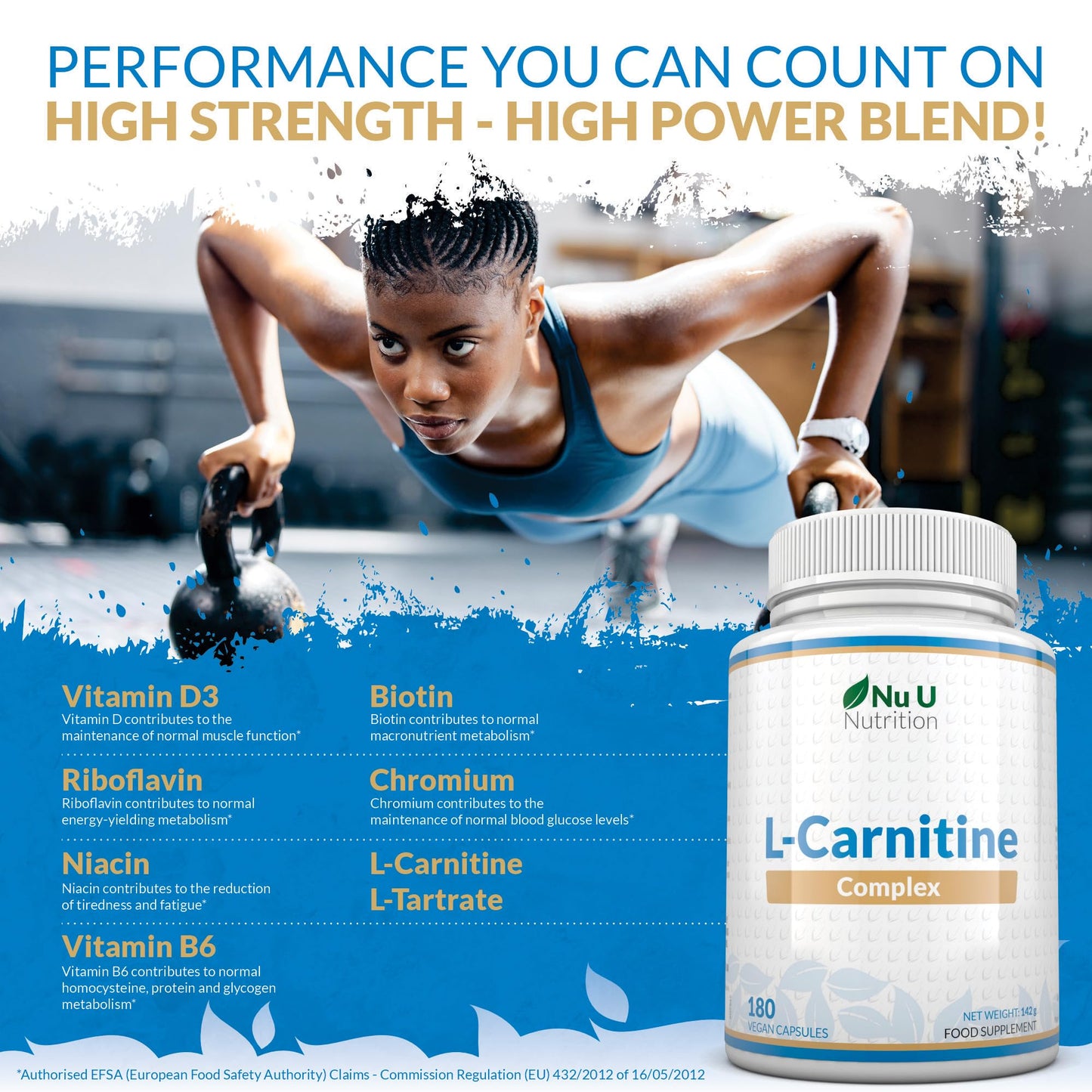 L-Carnitine Complex 2200mg - 180 High Strength Vegan Capsules - with Riboflavin, Biotin, Chromium, Vitamin D, B3 & B6 - L Carnitine Tartrate Supplement - Made in The UK - Nu U Nutrition