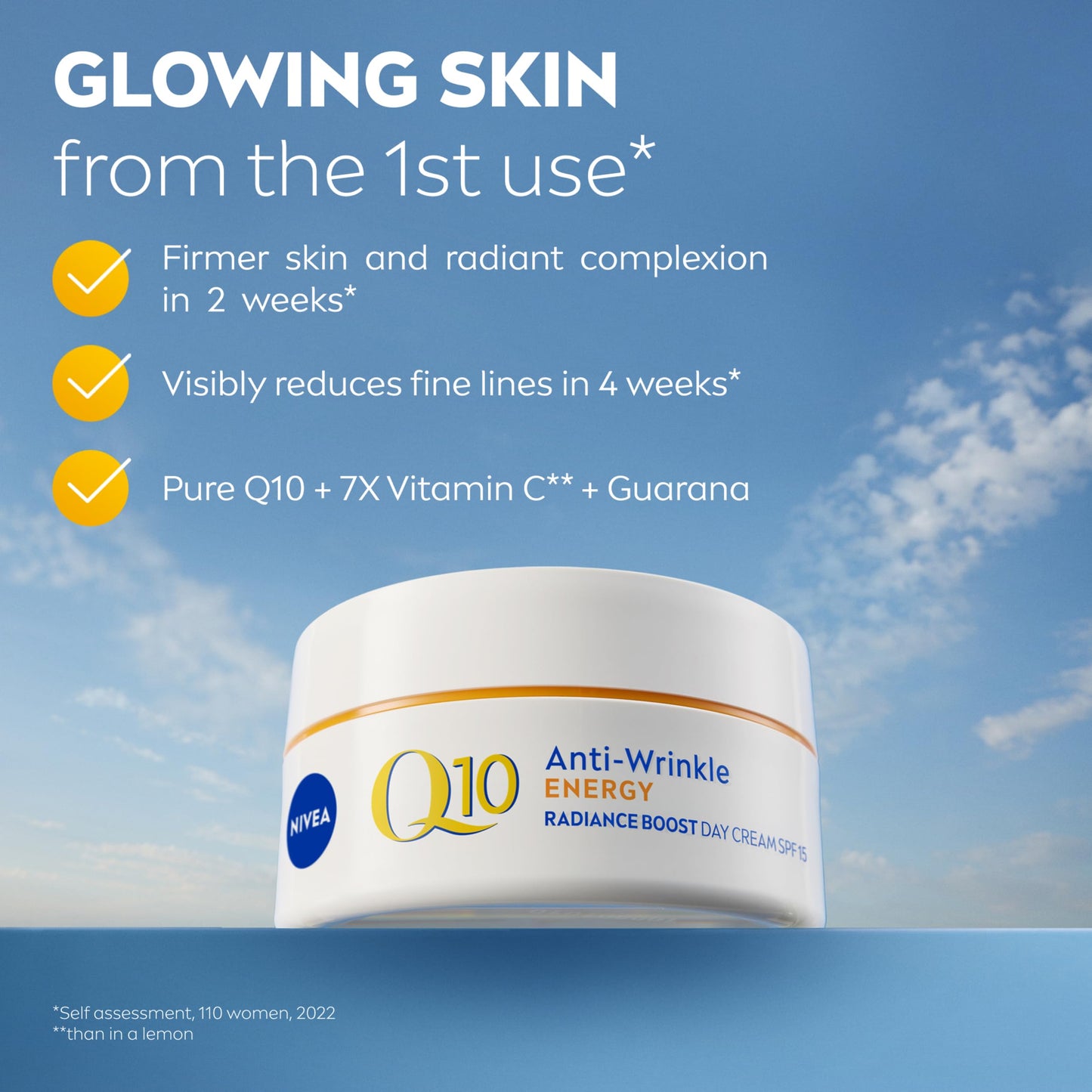 NIVEA Q10 Anti-Wrinkle Energy Radiance Boost Day Cream SPF 15 (50ml), Fast absorbing Anti-Wrinkle Moisturiser with Vitamin C, Day Cream for immediately refreshed and healthy glowing skin