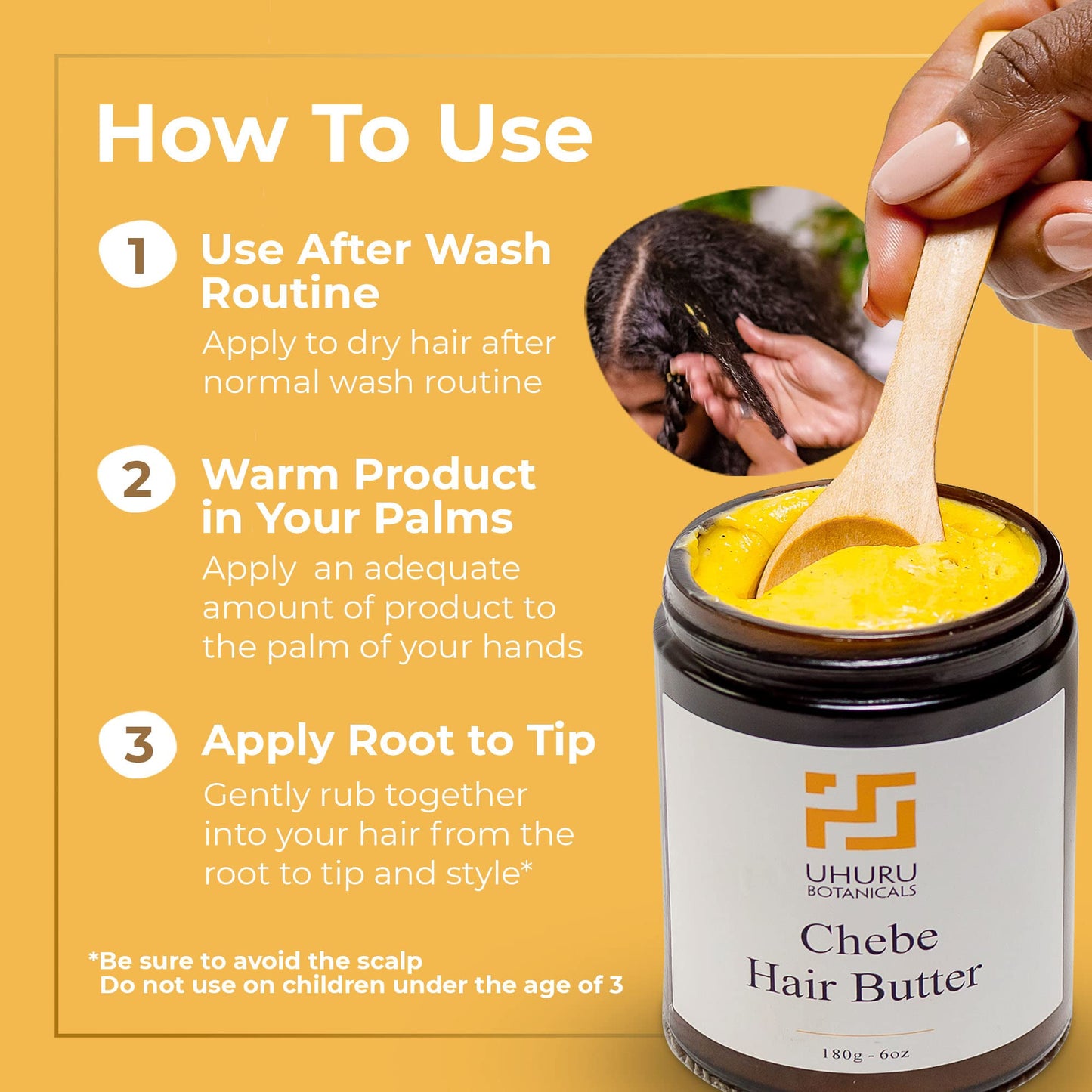 Uhuru Botanicals - Chebe Hair Butter, Paraben Free, Shea Butter Free for Split Ends Treatment, Nourishing Vegan Hair Butter for All Hair Types, 6 oz