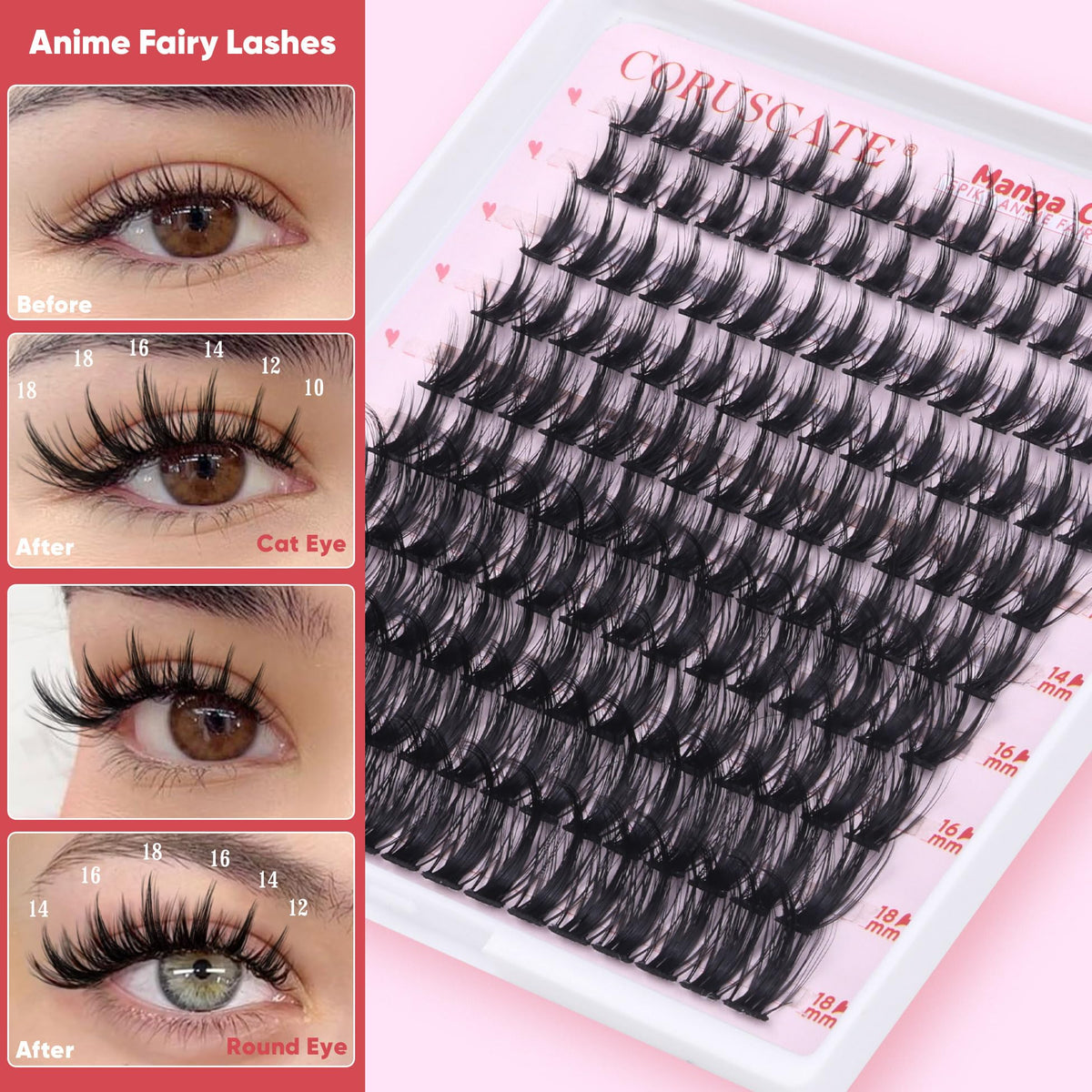 CORUSCATE Manga Cluster Lashes Fairy Wispy Individual Eyelashes Anime Lashes Individual Cluster Natural Lash Clusters Asian Style Manhua Eyelash Clusters 10-18 MM DIY Wet Look Lash Extension