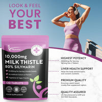 Multivita Milk Thistle Tablets 80% Silymarin High Strength 10,000mg Per Serving 2 Months Supply, 120 Vegan Tablets - Milk Thistle Capsules Alternative - Premium Supplement Made in UK