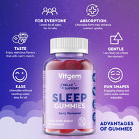 Vitgem Sleeping 60 Gummies for Adults UK - Natural Night Time Support with Magnesium, Ashwagandha & L-Theanine - Non-Drowsy Herbal Sleep Support - Vegan, Sugar Free Berry Flavour (2 Month Supply)