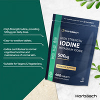 Horbäach Iodine Supplement 500mcg | 400 Vegan Tablets (1+ Year Supply) | High Strength Potassium Iodide | by Horbaach