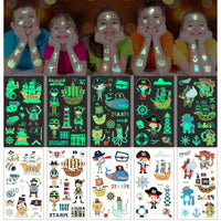 Aomig AOMIG Temporary Tattoo for Kids, 10 Sheets Glow In The Dark Cartoon Pirate Tattoo Stickers, Waterproof Luminous Fake Tattoo Stickers Set for Boys Girls Birthday Gift Party Bag Filler