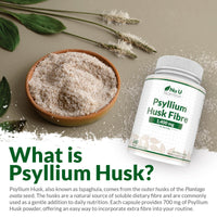 Psyllium Husk Fibre Supplement - 1400mg per Serving - 240 Vegan Capsules - Natural Soluble Prebiotic Fiber from Plantago Ovata Seeds - Made in the UK - Nu U Nutrition