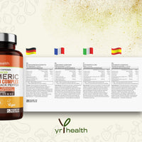yrhealth Turmeric Capsules High Strength 1860mg with Black Pepper, Ginger, Vitamin C & D for Immune System & Joints Plus K2 Mk7-120 Vegan Capsules Premium Turmeric Curcumin – Made in The UK By YrHealth