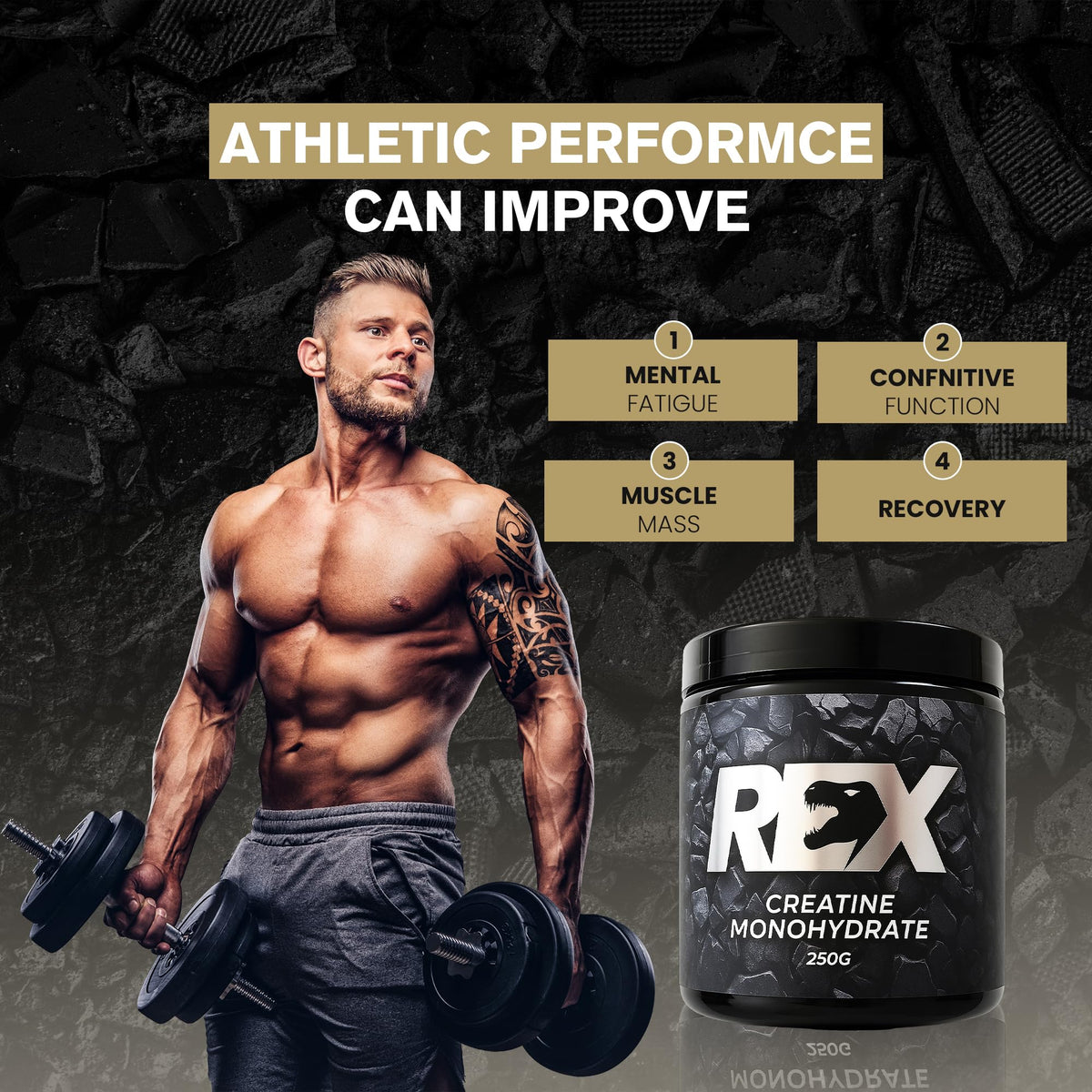 TREX FITNESS Creatine Monohydrate Powder 250G - 100% Clean and Unflavoured Creatine | Micronized Gym Supplements | Pure Vegan Creatine for Men & Women | ISO Certified Performance & Muscle Recovery Supplement