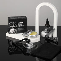 uLab Ultimate Gorilla Beard Growth Kit with Derma Roller, Beard Oil, Beard Balm and Foldable Styling Comb - Gift Set for Men For Beard Growth, Styling and Care - Contains Microneedle Titanium Roller