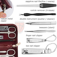 3 Swords Germany - brand quality 8 piece manicure pedicure grooming kit set burgundy synthetic leather case in gift box, Made by 3 Swords