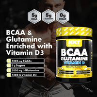 NXT Nutrition BCAA, Glutamine & Vitamin D | BCAAs Amino Acids with Vitamin D3 and L-Glutamine - for Recovery, Gut Health and Muscle Protein Synthesis | 360g - 30 Servings (Pineapple)