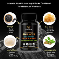 NUETONHEALTH Shilajit, Sea Moss, Lion's Mane, and Ashwagandha Capsules - Comprehensive All-in-One Wellness Supplement for Mind, Body, and Vitality - 60 Vegan Capsules by NuetonHealth UK