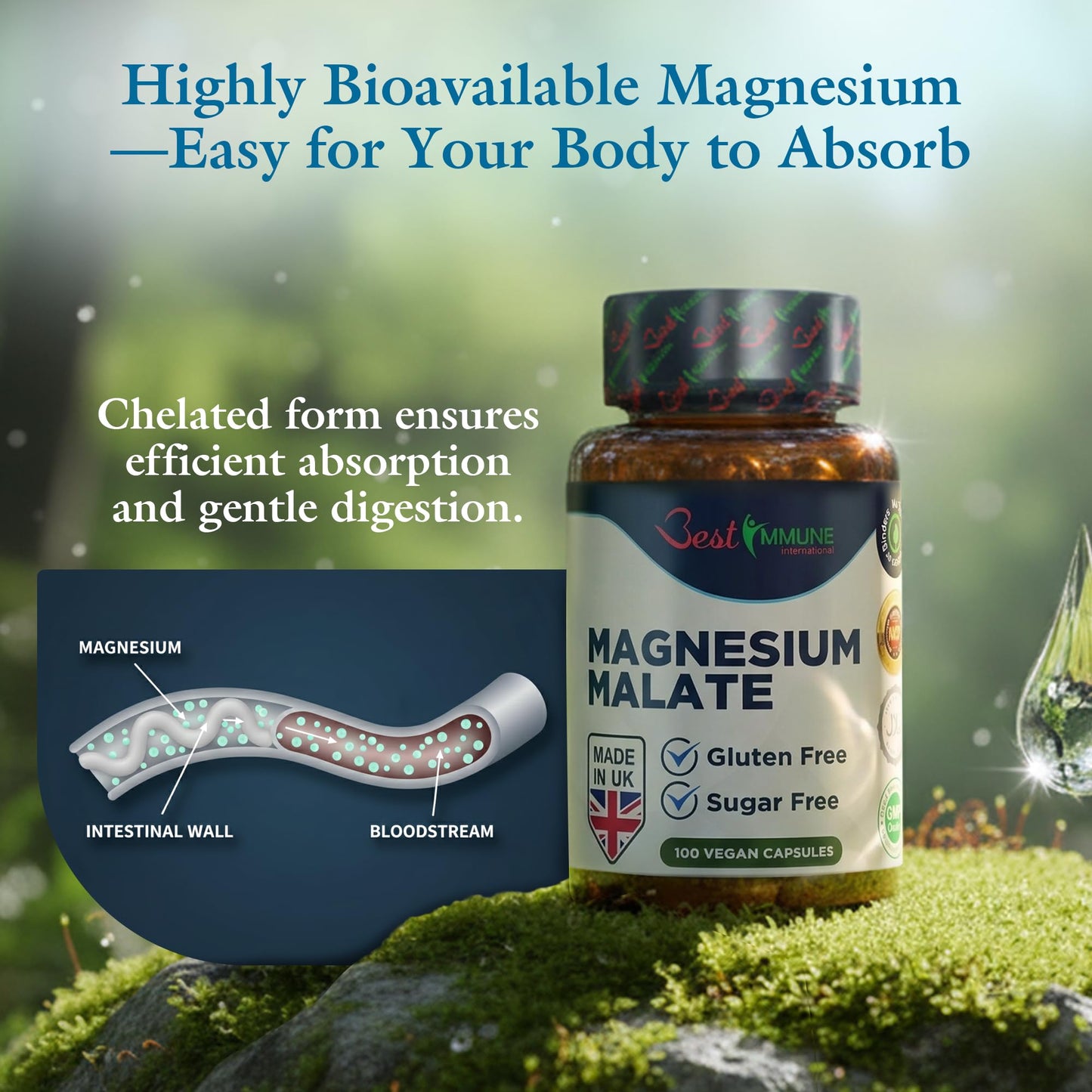 Best Immune International Best Immune, Magnesium Malate 500mg – High Strength Supplement for Absorption and Energy Support – 100 Vegan Capsules