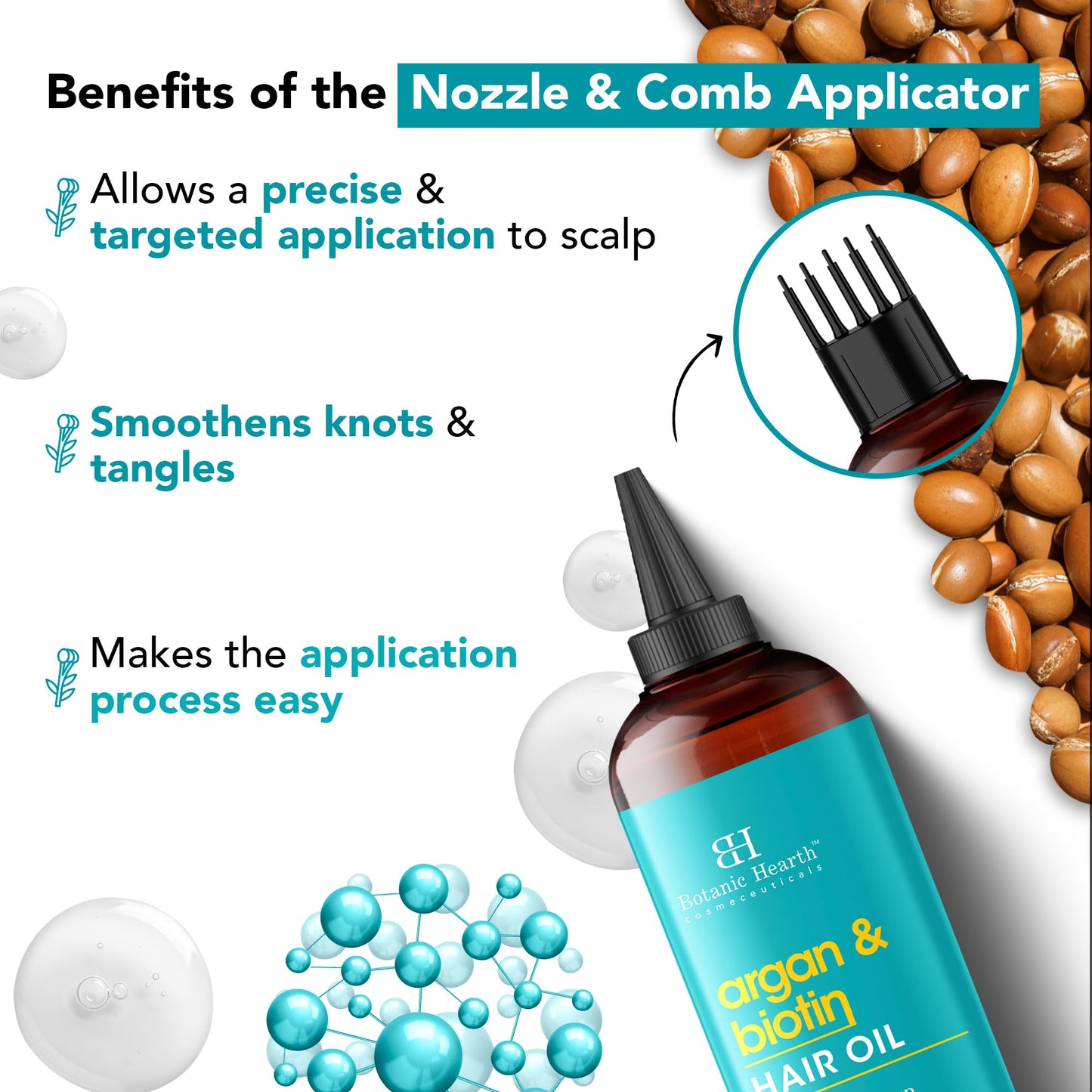 Botanic Hearth Argan & Biotin Hair Oil - 6.7 fl oz - Strengthening and Nourishing Hair Treatment for Thicker, Fuller-Looking Hair - Paraben Free - For All Hair Types