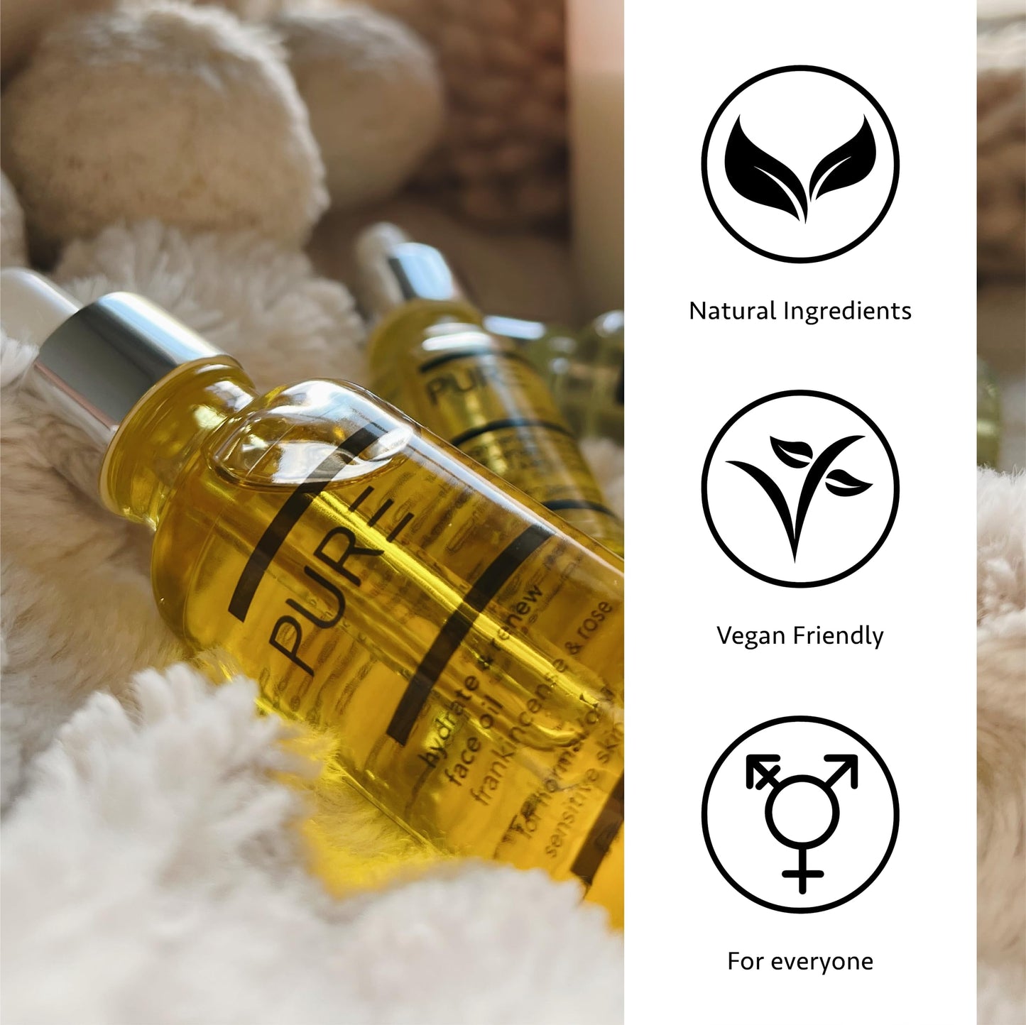 Hydrate & Renew Face Oil from PURE Spa & Beauty 30ml - Vegan Skin Moisturiser with Rose, Geranium, Orange, Frankincense, Vitamin E and Omega 6 & 9