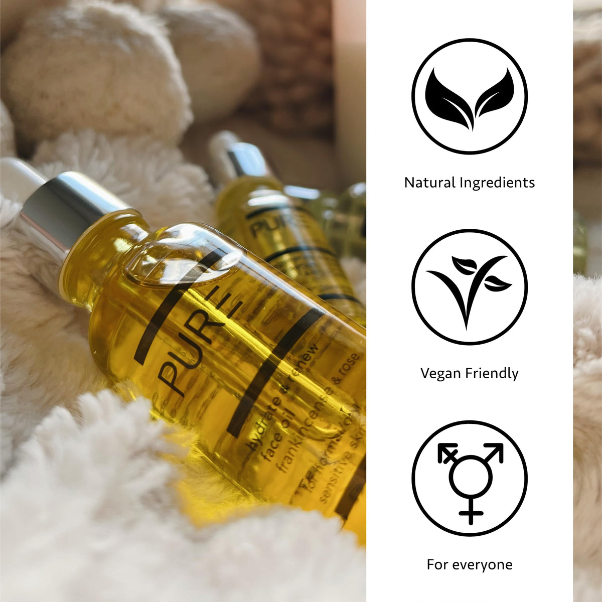 Hydrate & Renew Face Oil from PURE Spa & Beauty 30ml - Vegan Skin Moisturiser with Rose, Geranium, Orange, Frankincense, Vitamin E and Omega 6 & 9