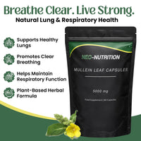 NEO-NUTRITION Mullein Leaf Extract for Lungs | High Strength 5000mg Mullein 10:1 Extract, Lung Support & Respiratory Health | Detoxification Aid & Cleansing Support Supplement - 60 Capsules