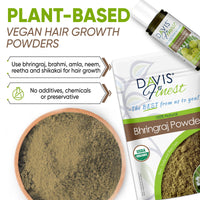 Davis Finest Organic Bhringraj Powder 100g, Healthy Scalp, Hair Growth, Pure & Natural Essential Ayurvedic Hair Mask for Hair Loss, Hair Fall, Split Ends, Damaged Thinning Hair