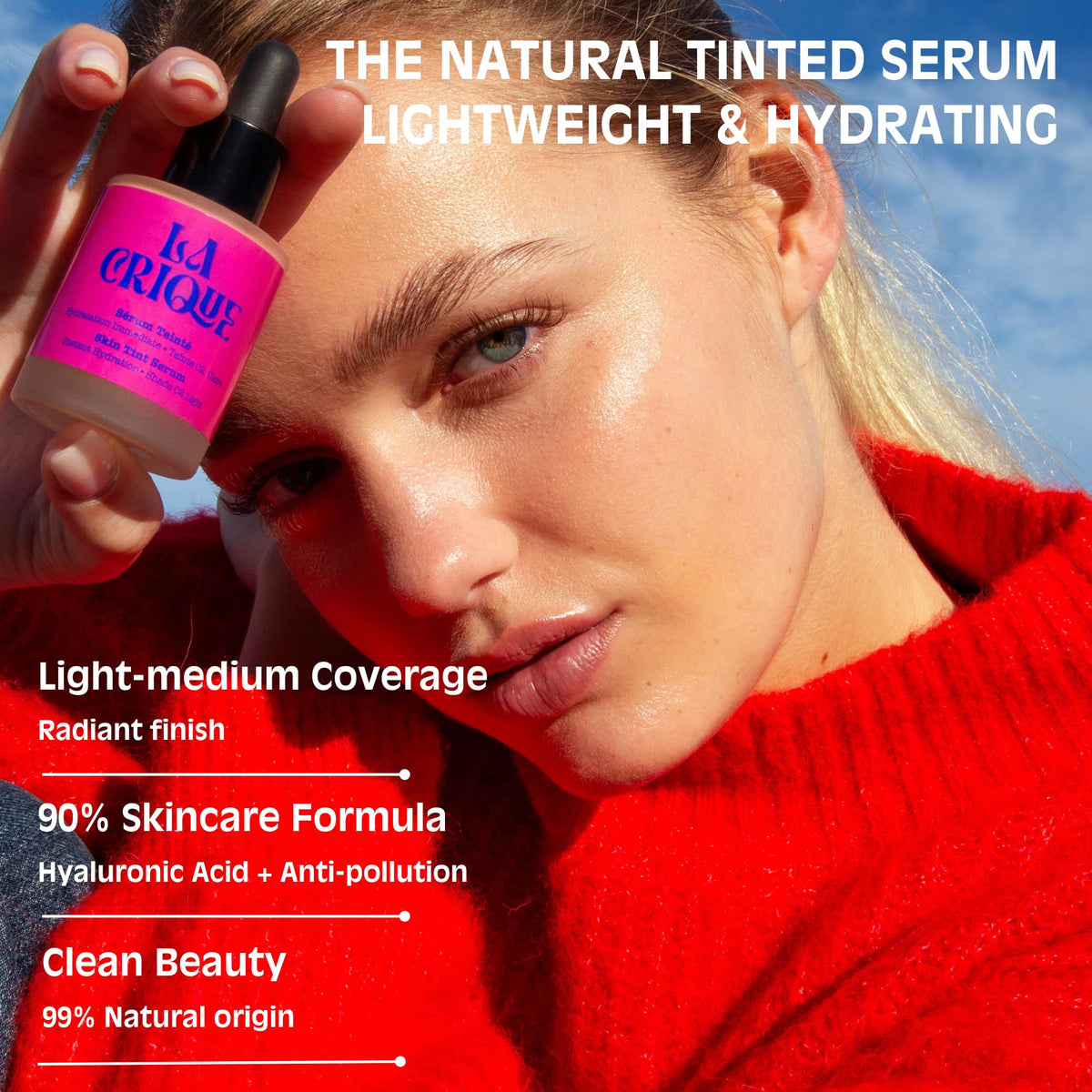 LA CRIQUE La Crique - Tinted Moisturiser Serum - Hydrating Face Serum with Hyaluronic Acid - Skin Tint - Lightweight Foundation for Skin Glow - 99% Natural Ingredients - Vegan Makeup & Skincare – 30ml - 01 Fair