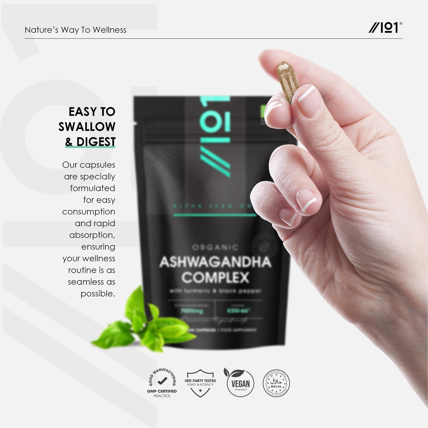 ALPHA01 Organic Ashwagandha Complex 7055mg - KSM-66® with Turmeric & Black Pepper - 22.5mg Withanolides - Most Bioavailable Full-Spectrum Root Extract - Not Tablets or Powder - 90 Vegan Capsules by Alpha01