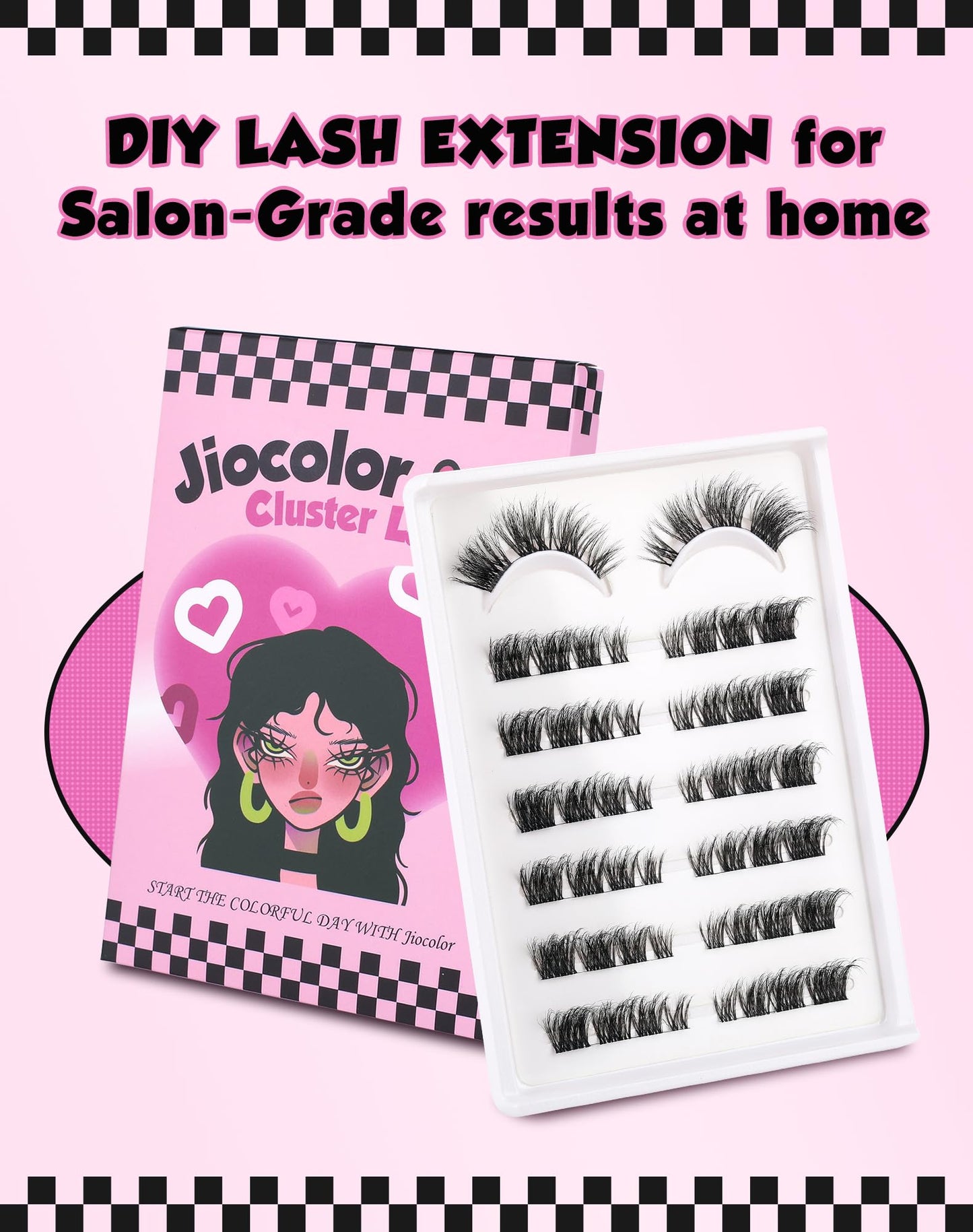Jiocolor Lash Clusters Wispy Cat Eye Individual Lash Extensions Natural Cluster Lashes 9-15MM DIY Eyelash Extension C Curl Eyelash Cluster 7 Pairs