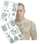 Inkwear Realistic Russian Prison Temporary Tattoos – 2 A4 Sheets – Aged & Faded Look – Fake Tattoos for Film, TV, Theatre, Halloween Cosplay – Long-Lasting, Skin Safe