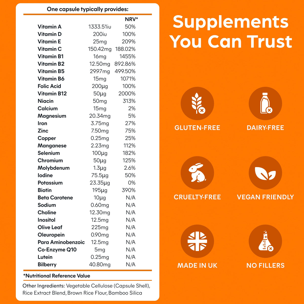 Purolabs Multivitamins & Minerals Supplement - 34 Essential Nutrients - Daily Multivitamin Tablets for Men & Women - 60 Vegan Capsules - Made in The UK