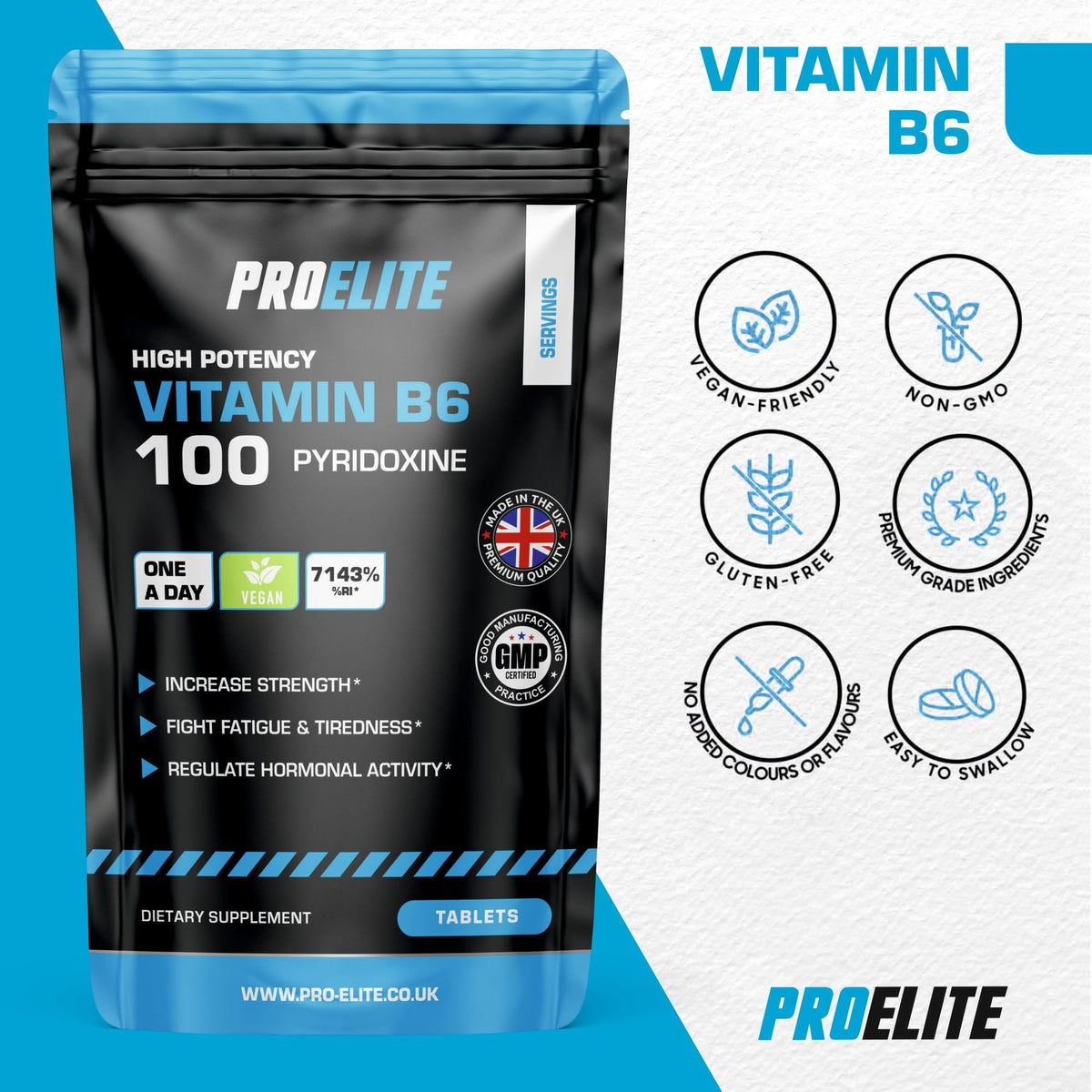 Vitamin B6 100mg - 120 Vegan Tablets 7000% Nrv Dose High Strength | B6 Vitamins Contributes to Healthy Metabolism, Reduction of Tiredness, Normal Immune & Nervous System Function by PROELITE