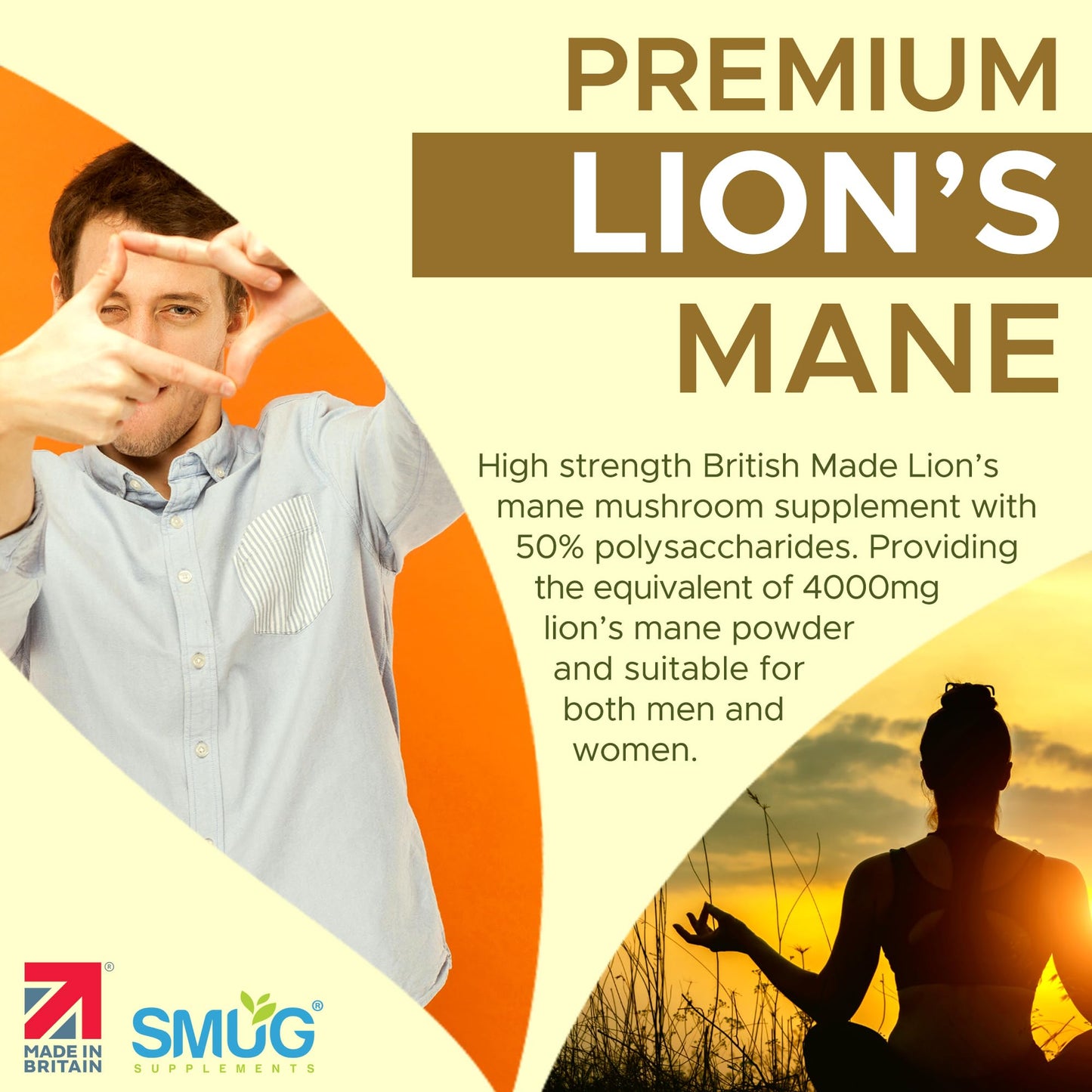 Lions Mane 4000mg British Made by SMUG Supplements - 180 Vegan Lion's Mane Mushroom Extract Tablets - Two-a-Day Dose with Black Pepper - 90 Day Supply - Potent Alternative to Capsules or Powder