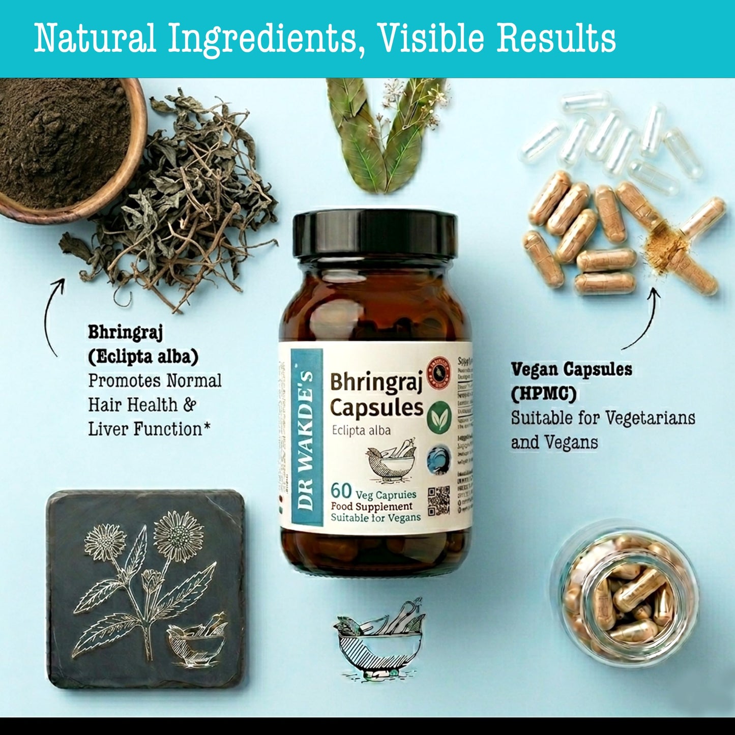 DR WAKDE's DR WAKDE'S Bhringraj Capsules for Hair Growth & Liver Support | Eclipta Alba | 60 Veg Caps | Pure Ayurvedic Herb | Zero Additives, Zero Fillers | Vegan | Made in UK