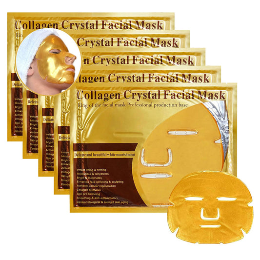 HOKIAMCN 5x New Crystal 24K Gold Powder Gel Collagen Face Mask Masks Sheet Patch,Anti Ageing Aging,Skincare,Anti Wrinkle,Moisturising,Moisture,Hydrating,Uplifting,Whitening,Remove Blemishes & Blackheads