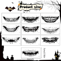 HUSHRICH 10Sheets Halloween Scary Face Temporary Tattoos, Realistic Horror Clown Makeup Face Mouth Fake Tattoos Stickers for Women Men, Clown Prank Mouth Face Tattoo Sticker for Cosplay Costume Party