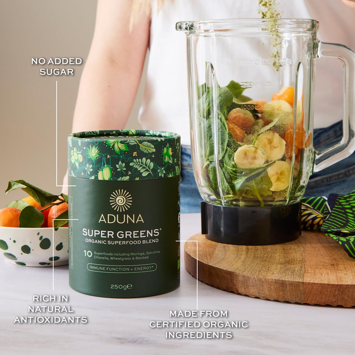Aduna Organic Super Greens Blend | 100% Natural Superfood Powder for Immune Support & Energy | Stir-in Blend with 10+ Superfoods, Moringa & More | Vegan Powder for Smoothies, Shakes & Yoghurt | 250g
