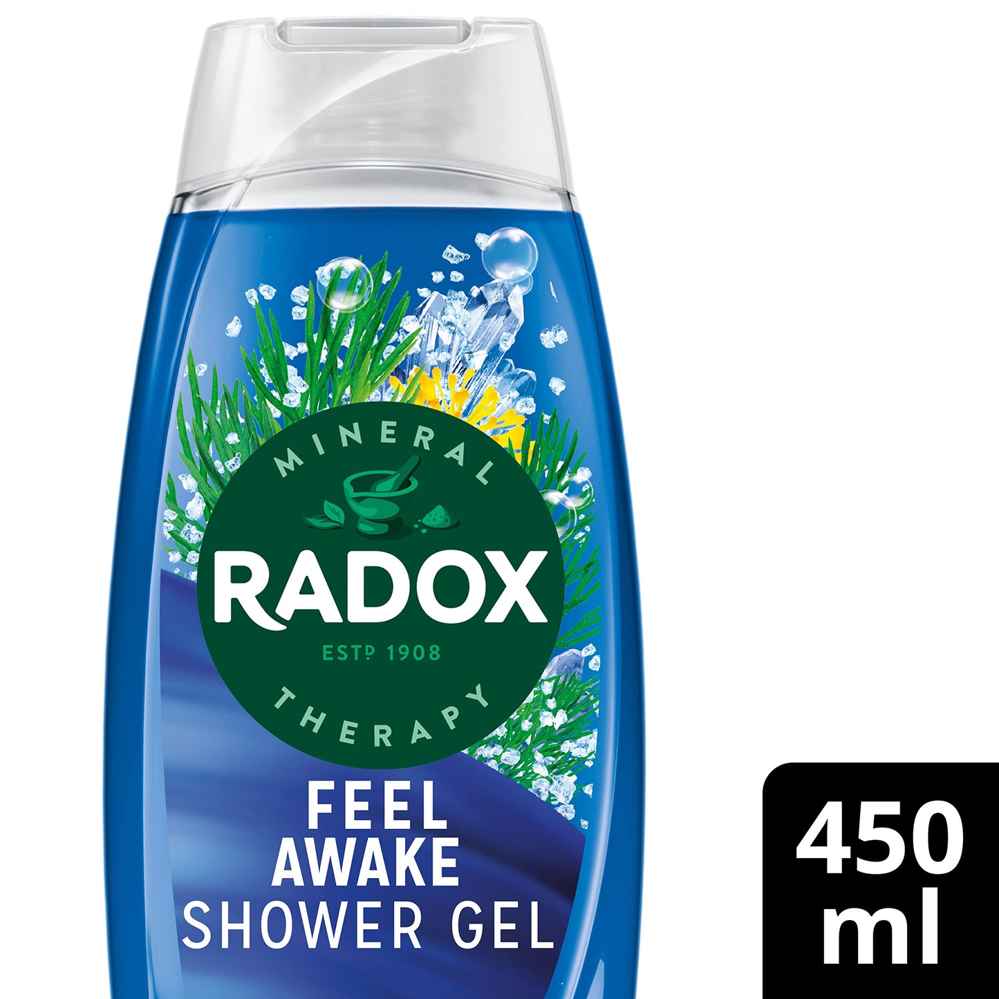 Radox Mineral Therapy Feel Awake 2-in-1 body wash & shampoo shower gel with a sea mineral & fennel fragrance for a refreshing shower experience 450 ml