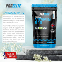 Vitamin B12 120 Tablets High Strength 1000mcg Vegan B12 Supplement | Pure Methylcobalamin | Tiredness and Fatigue Tablets | Immunity Supplements Made in UK by PROELITE