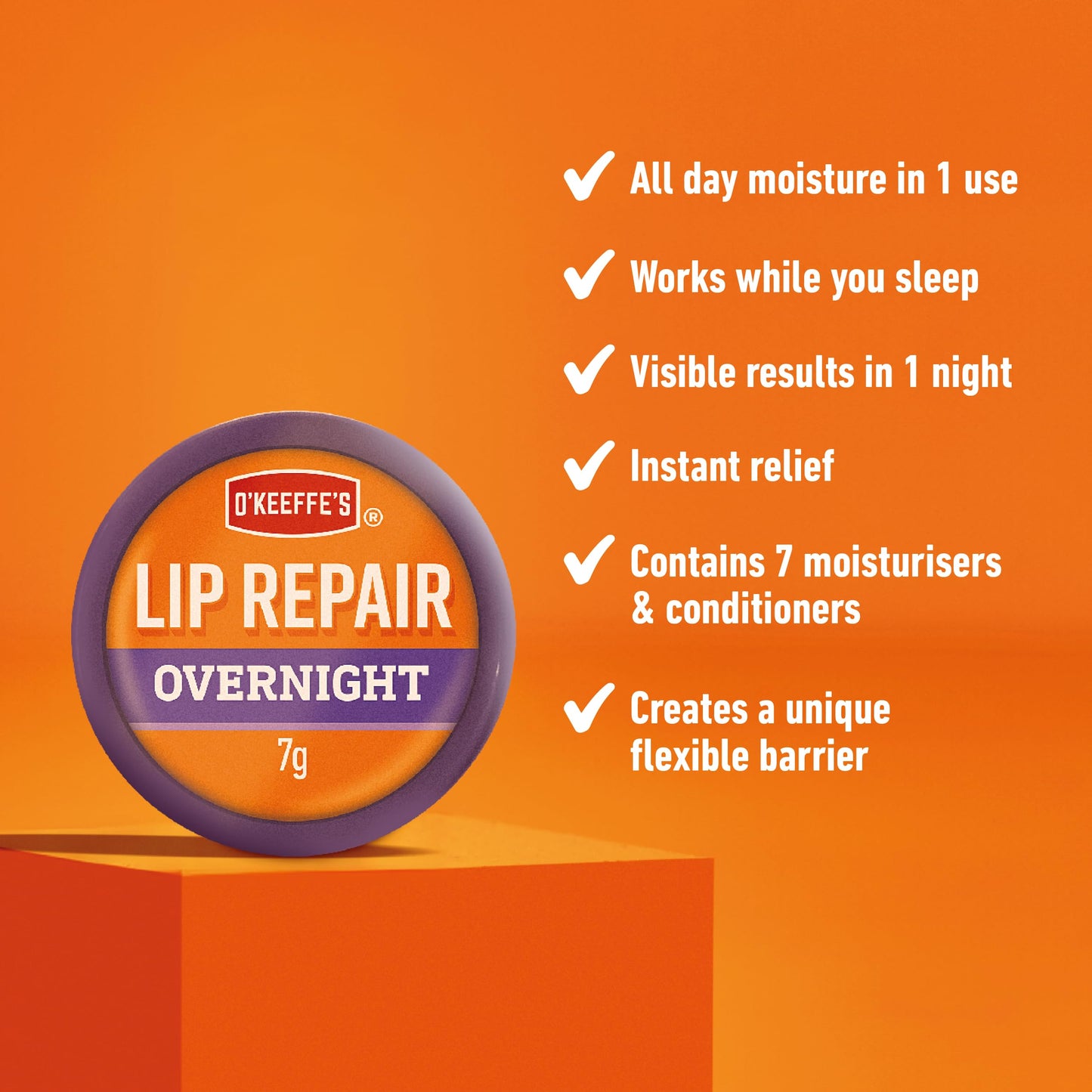 O'Keeffe's Lip Repair Overnight 7g - Intensive Overnight Treatment for Dry, Cracked Lips, Long-Lasting Moisture & Repair