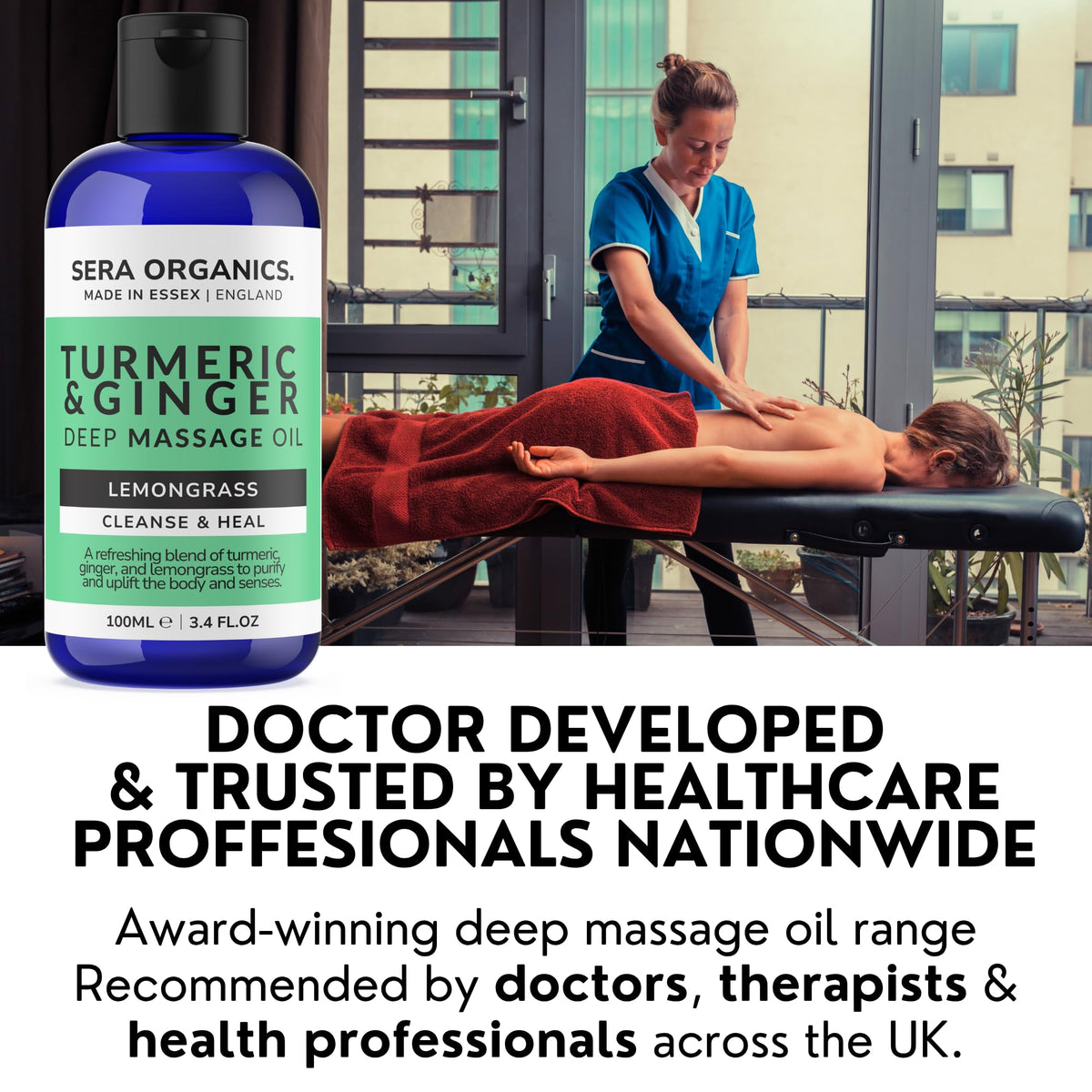 Turmeric Massage Oil - Arthritis Relief & Muscle Pain | Anti-Inflammatory, Lymphatic Drainage, Joint & Nerve Soothing, Sleep Support | Ginger & Lemongrass for Deep Tissue Massage | Sera Organics 100ml