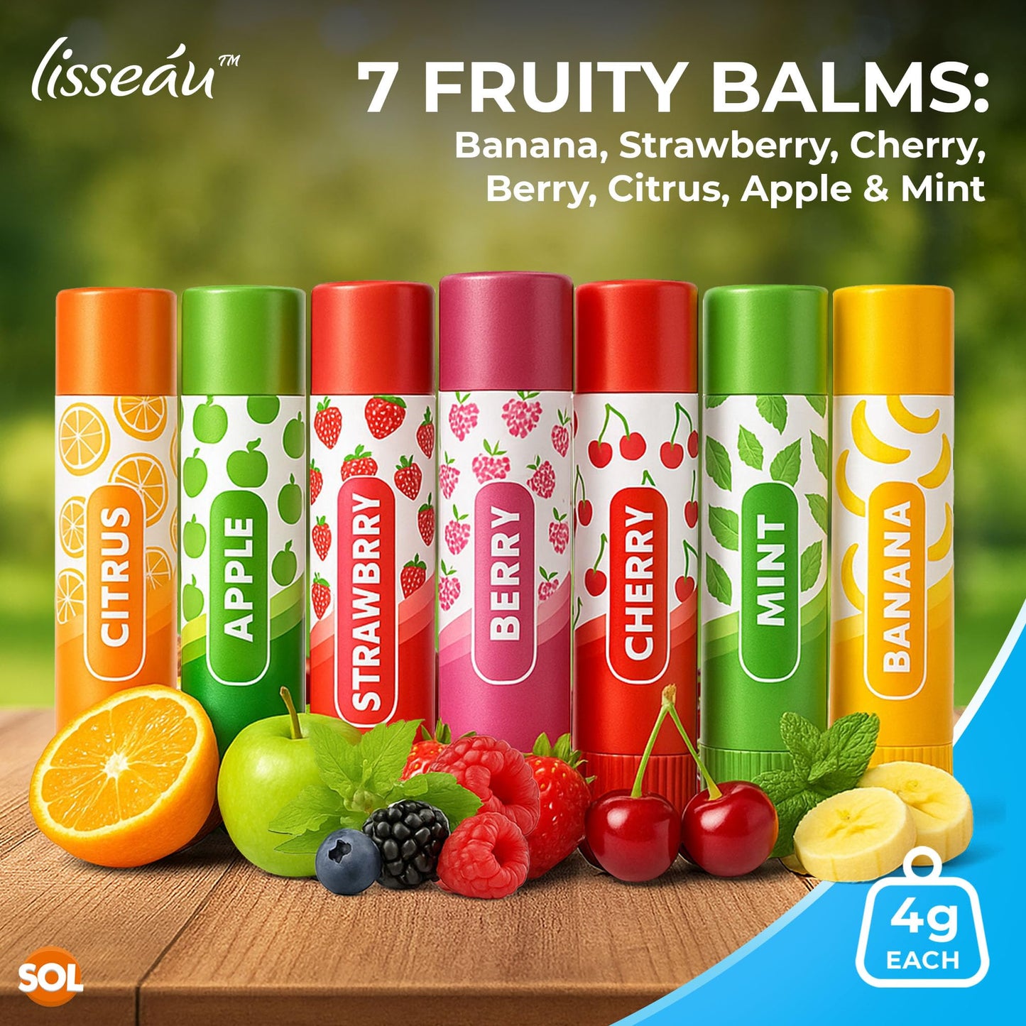 SOL 7pk Flavoured Lip Balm Set - Lip Balm Multipack with Vitamin E