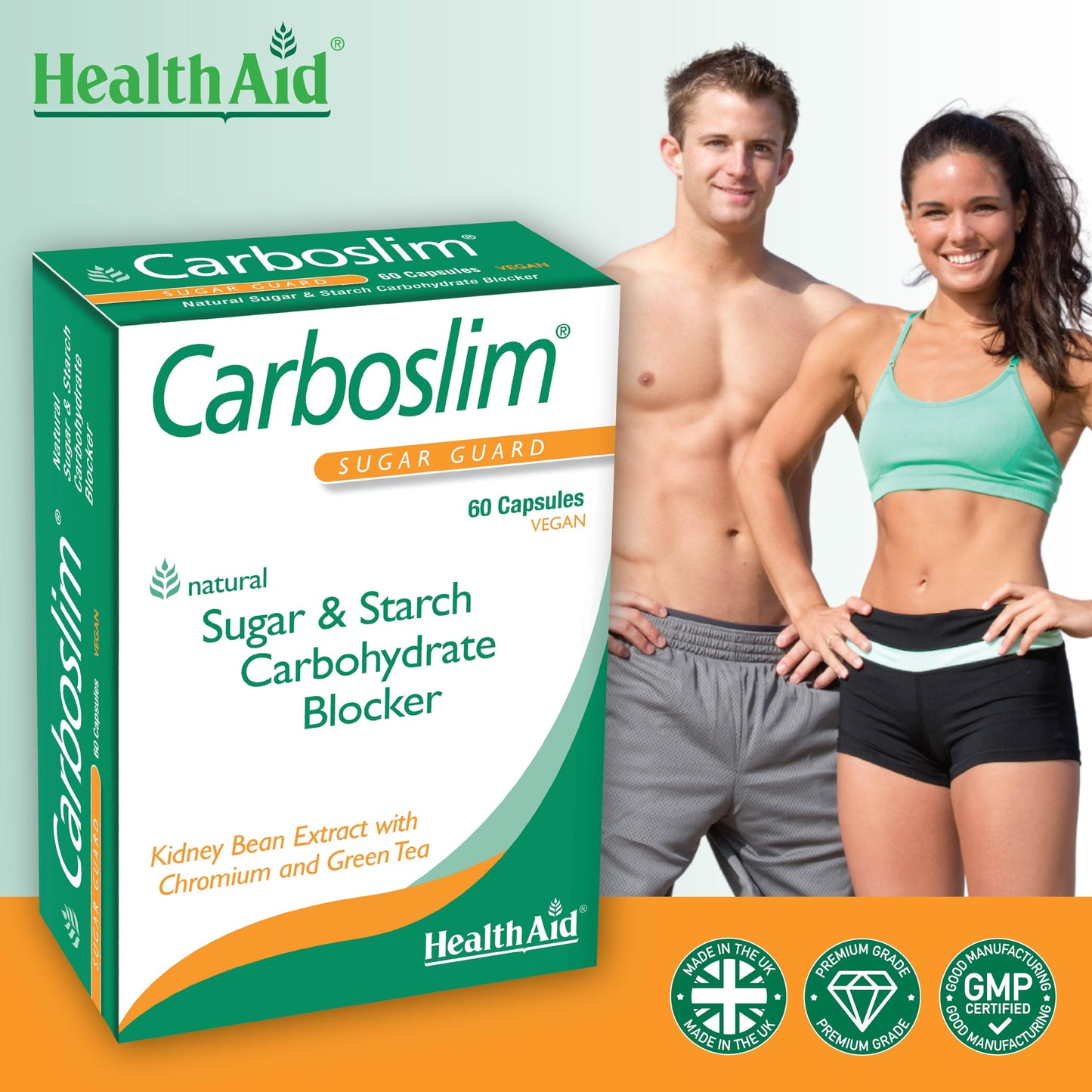 HealthAid Carboslim Capsules – Carb Blocker with White Kidney Bean Extract, Chromium & Green Tea - Metabolism & Weight Management Supplement - Keto & Low Carb Diet Friendly - 60 Vegan Capsules