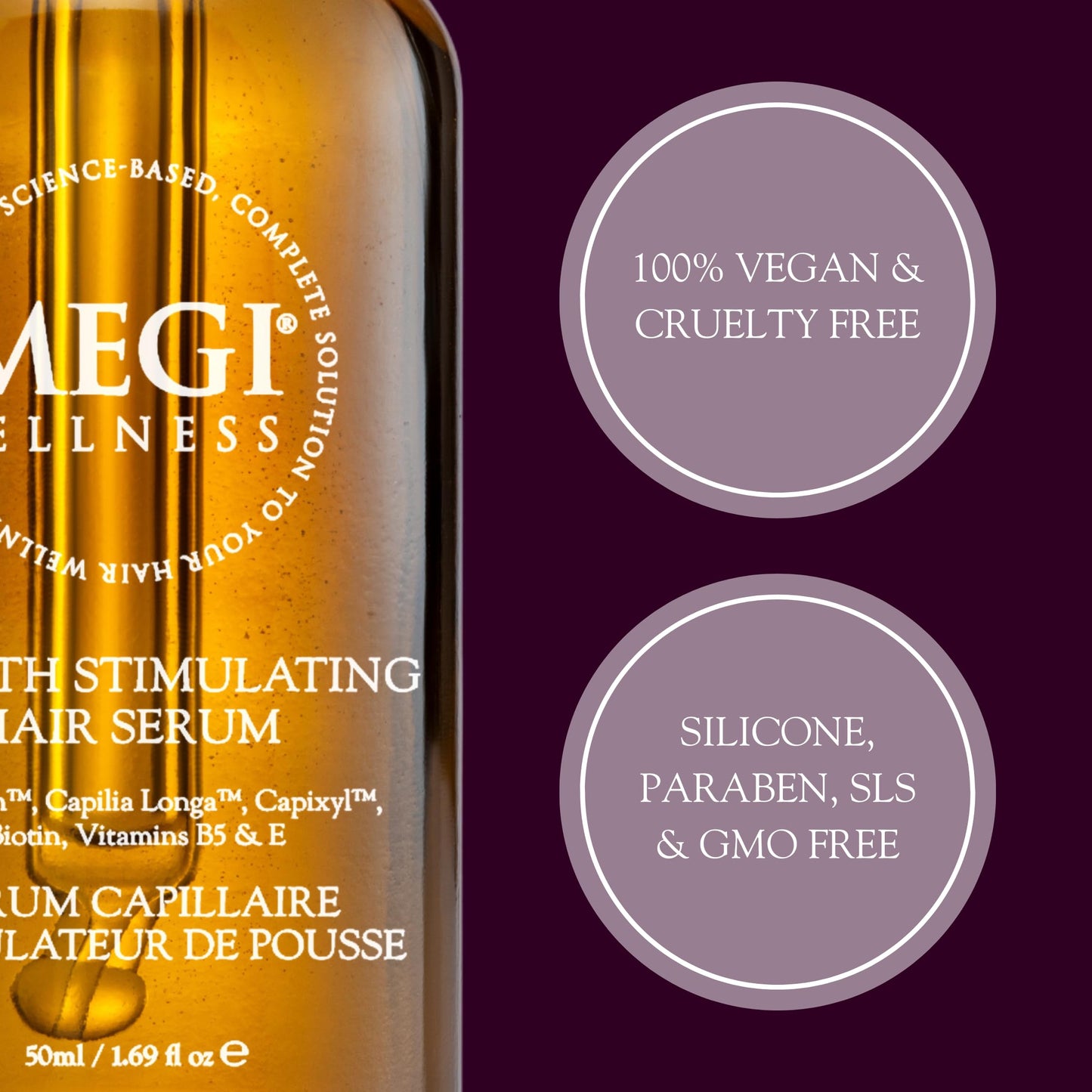 MEGI Hair Growth Serum Oil with AnaGain™, Capilia Longa™, Capixyl™,Biotin, and Vitamins - Potent Leave-In Vegan Hair Oil to Reduce Hair Loss, Prolong Follicle Life Cycle & Restore Vitality (50ml)