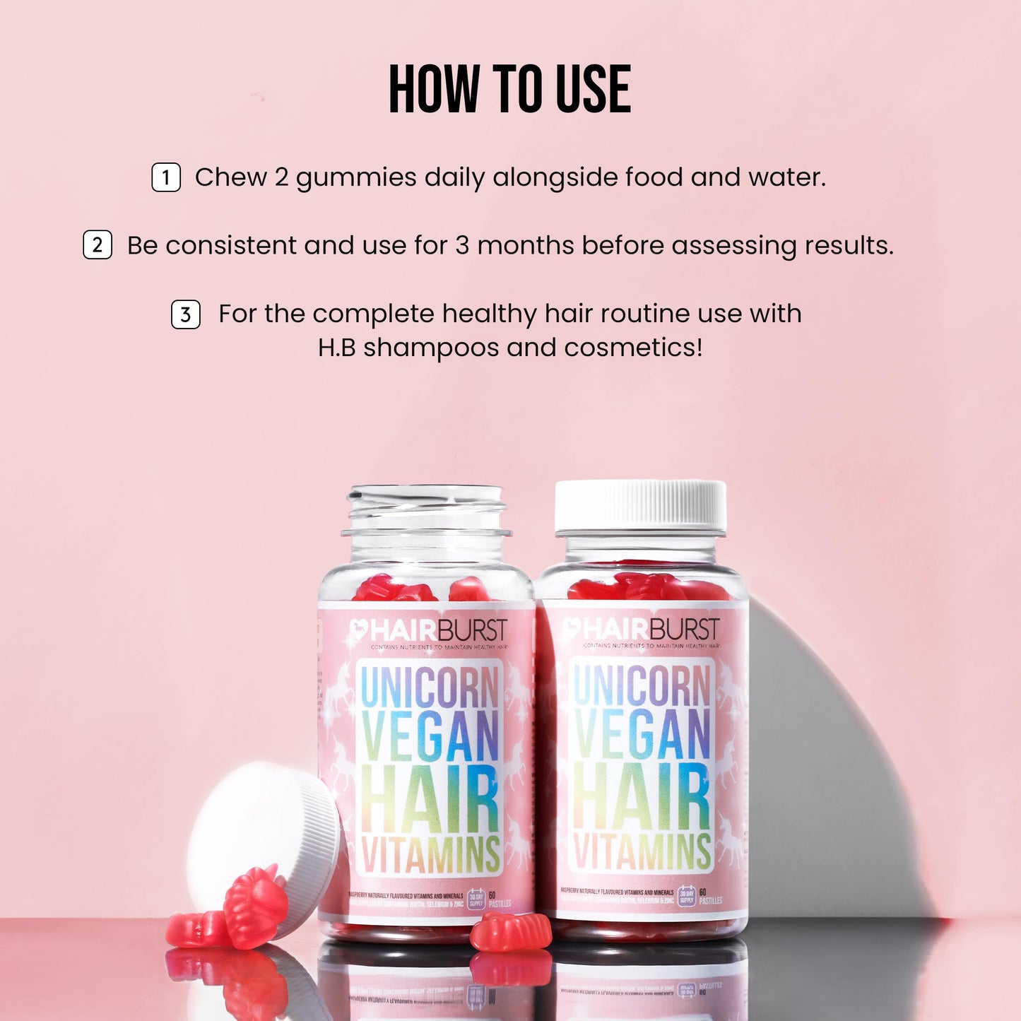 HAIR BURST Chewable Vegan Hair Vitamins - Hair Vitamins for Growth and Hair Loss – Hair Supplements for Both Men and Woman - Biotin Hair Growth Vitamins - 1 Month Supply - 60 Gummies