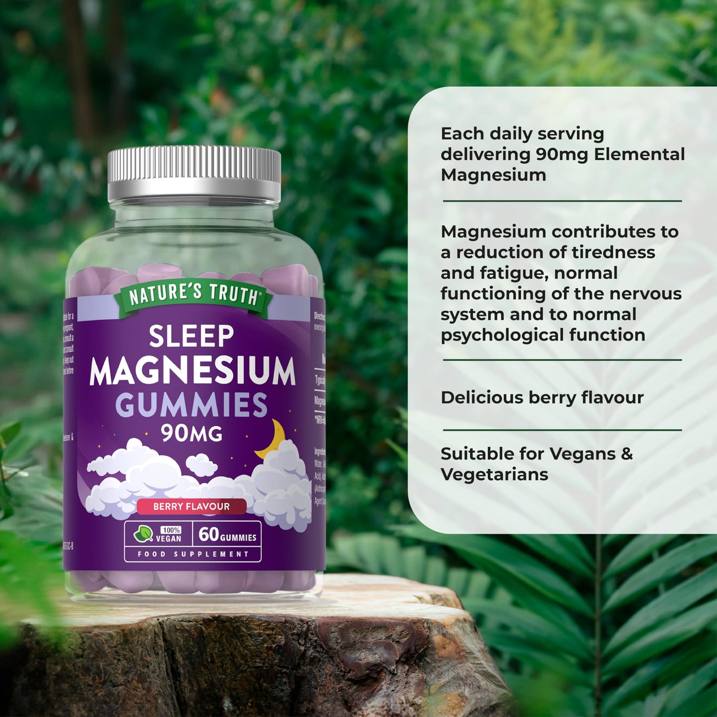 Magnesium Gummies for Sleep | 5400mg Magnesium Citrate Per Bottle | Two Month Supply | 90mg x 60 Berry Flavour Vegan Gummies | Nature's Truth