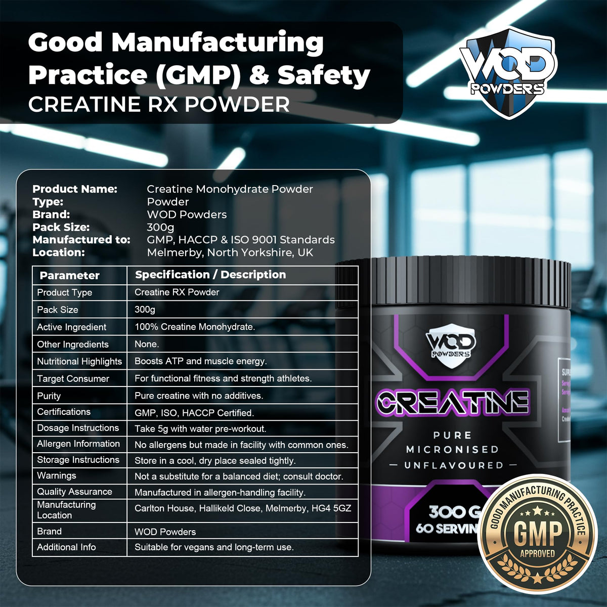 Hellenia Creatine Monohydrate Powder 300g – Micronised Creatine | Proven to Improve Physical Performance and Recovery | Suitable for Vegans, Unflavoured, Scoop Included - Made in The UK by WOD Powders