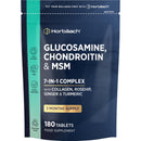 Horbäach Glucosamine and Chondroitin High Strength 7-in-1 | 180 Tablets | 1200mg Complex with Glucosamine Sulphate 2KCl, MSM, Collagen and Ginger Root | Supplement for Men and Women | By Horbaach