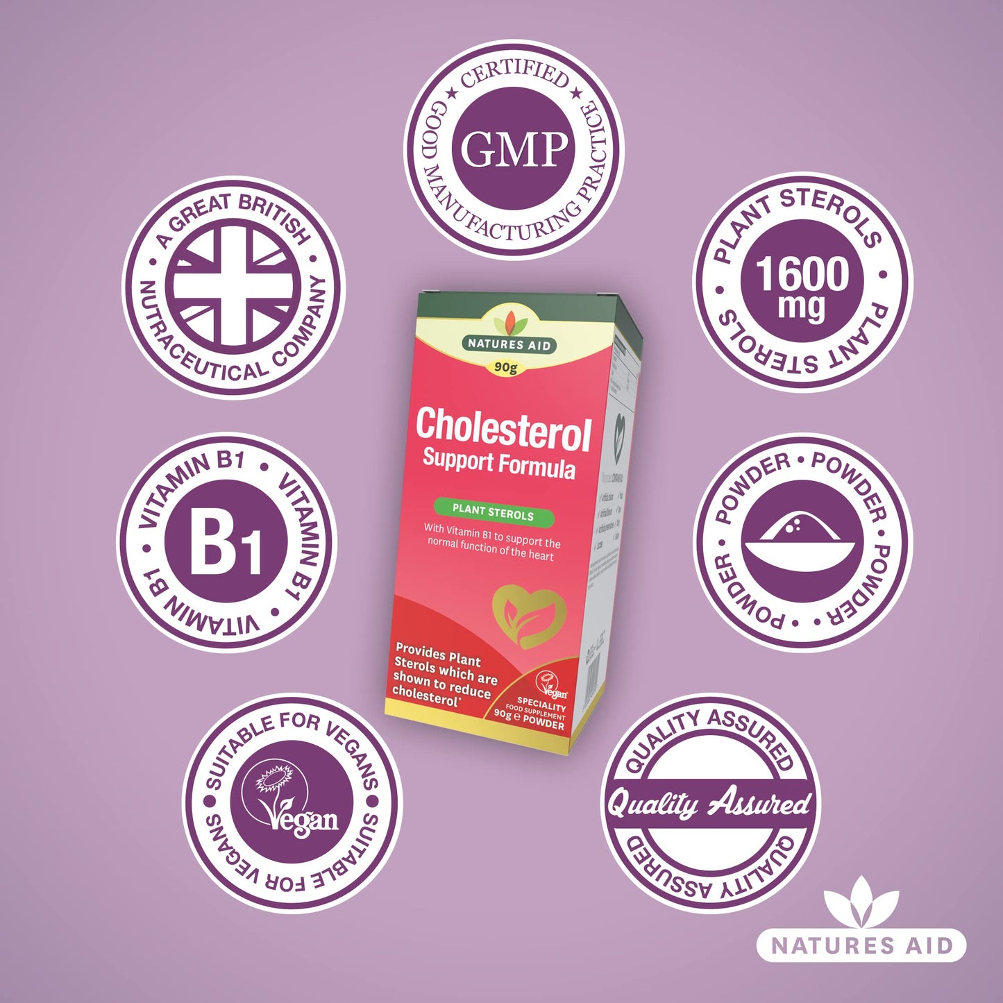 Natures Aid Cholesterol Support Formula, with Plant Sterols & Vitamin B1, 90 g Powder,145600