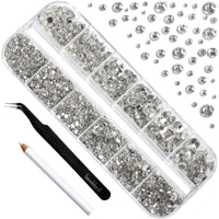 BEADSLAND Beadsland 2500pcs Clear Rhinestones,Flatback Gems Round Crystal Rhinestones for Nail Crafts Mixed 8 Sizes SS4~SS30 with Picking Tweezer and Pen (Clear)