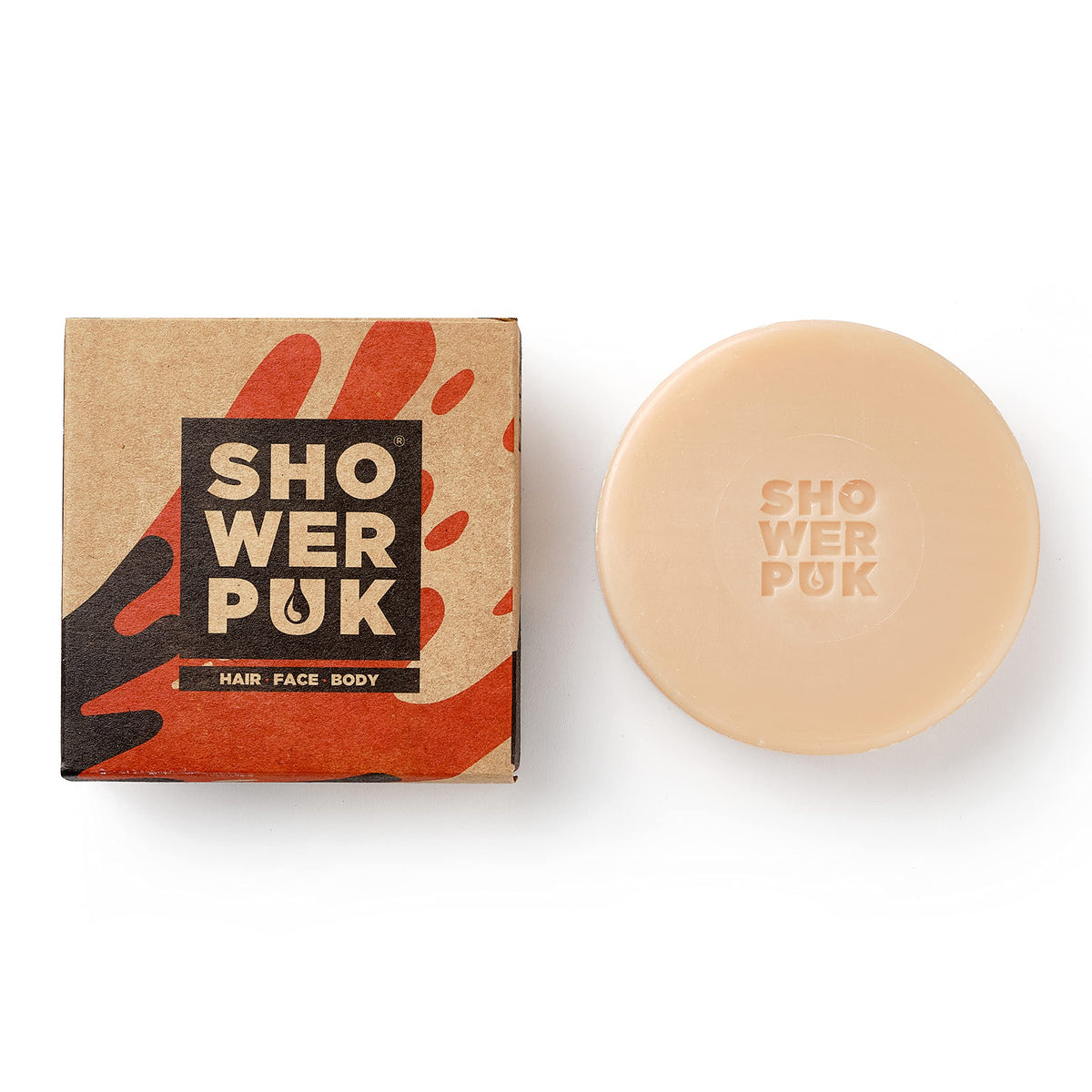 Shower PUK - Argan Oil and Orange, 3 in 1 Shower Soap Bar for Body, Face and Hair with Shea Butter. Eco Friendly Vegan, Plastic-free Moisturising Shower Gel Bar (1x PUK)