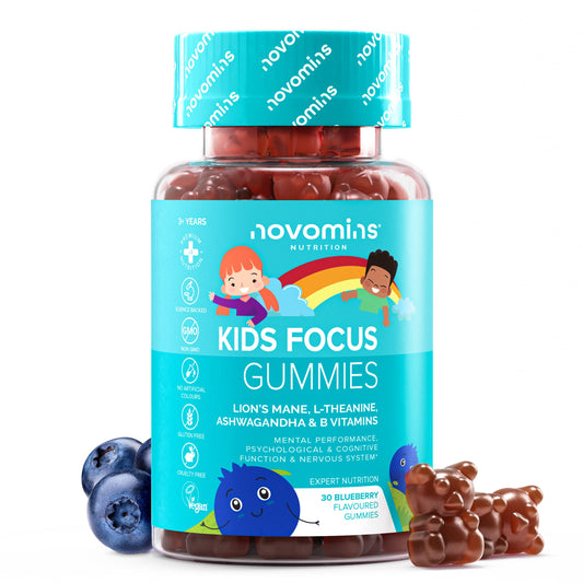 novomins Kids Focus Gummies | 30 Nootropic Gummies | Lion's Mane, Ginseng | Novomins