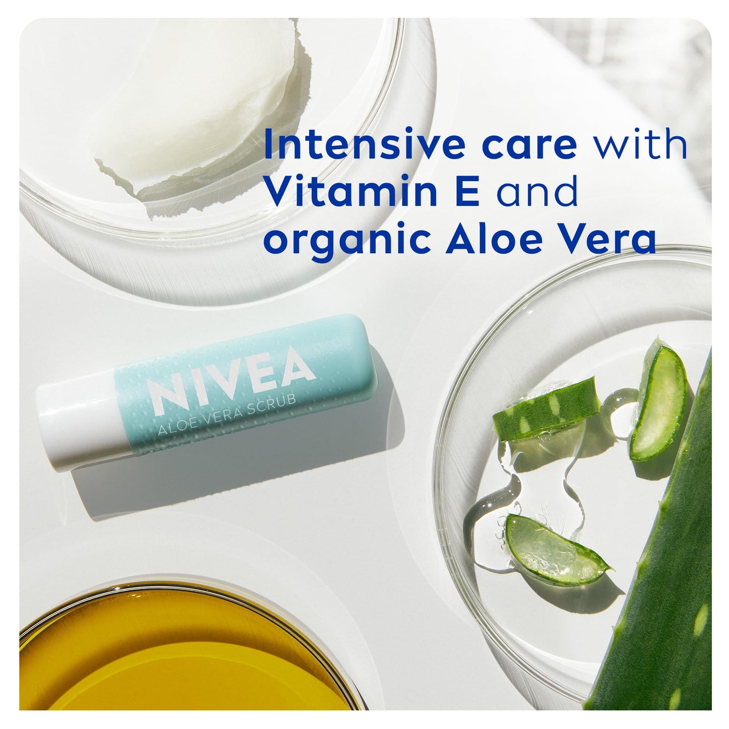 NIVEA 2in1 Aloe Vera Lip Scrub (4.8g), Caring Lip Balm with Aloe Vera and Vitamin E, Gently Exfoliates for Super Soft Lips, Intensive Lip Care, No Need to Wipe Off
