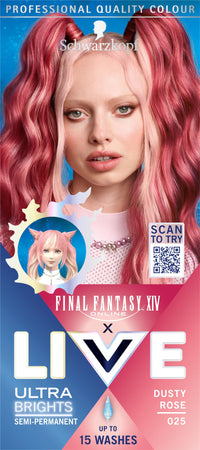 Schwarzkopf LIVE Ultra Brights or Pastels Dusty Rose 025 Shade, Semi-Permanent Rose Hair Dye, FINAL FANTASY™ XIV Online x Live, Vibrant Hair Dye Kit Lasts Up to 15 Washes