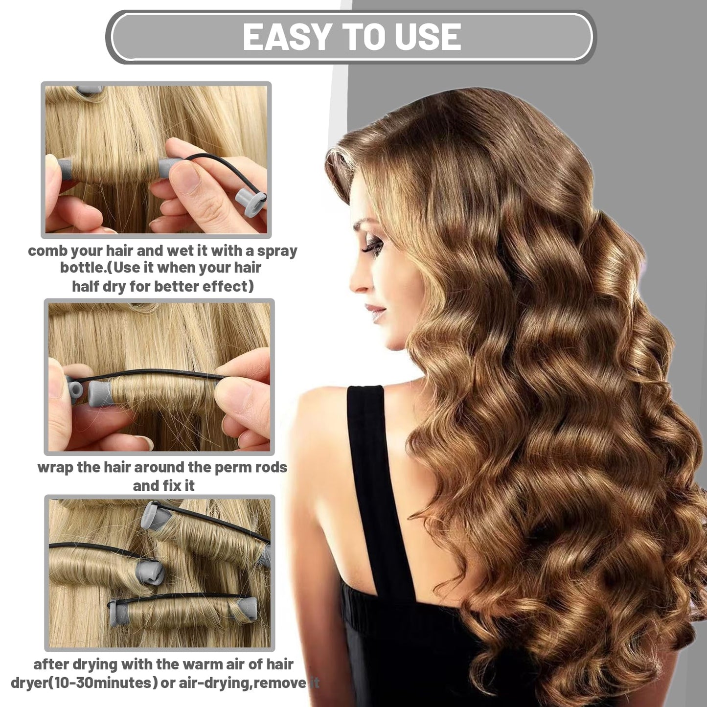 Honicemar 40 Pcs Perm Rollers Set for Long & Short Hair - 0.59 Inch Medium Cold Wave Rods, DIY Curling Tools for Natural Hairstyles, Hair Curling Rods for Home or Salon Styling